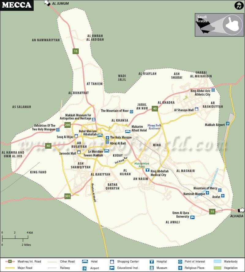 Mappa dei luoghi della Mecca (Makkah)