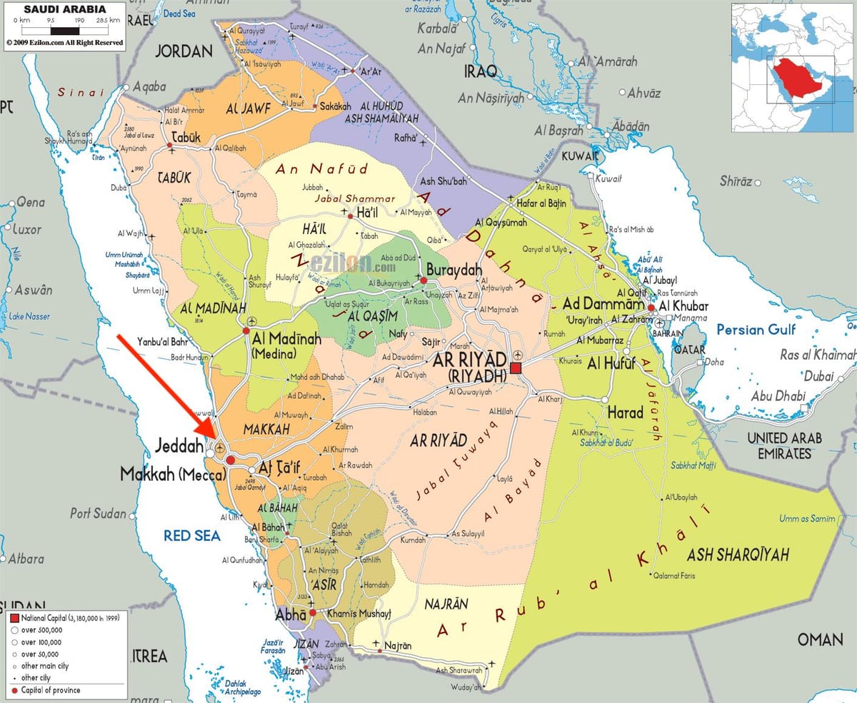 Mappa degli aeroporti della Mecca (Makkah)