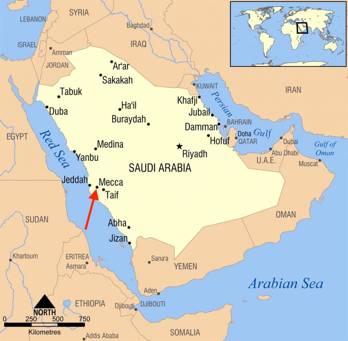 La Mecca (Makkah) sulla mappa dell'Arabia Saudita